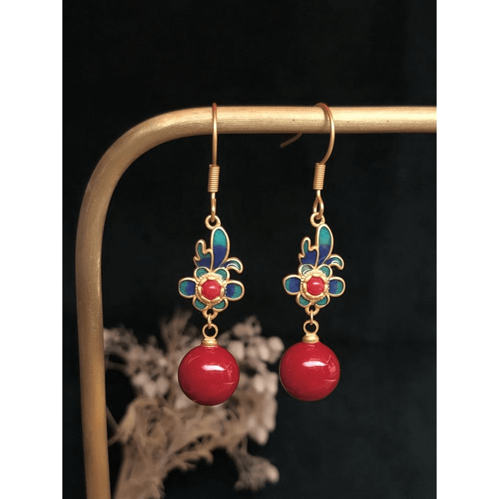 多吉米 花红耳环耳坠复古红色中国风古风古装旗袍新娘耳饰喜庆耳钉