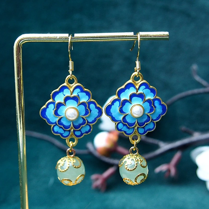 多吉米 合金耳饰 云祥蓝云珠气质复古古风蓝色时尚百搭素款宫廷风