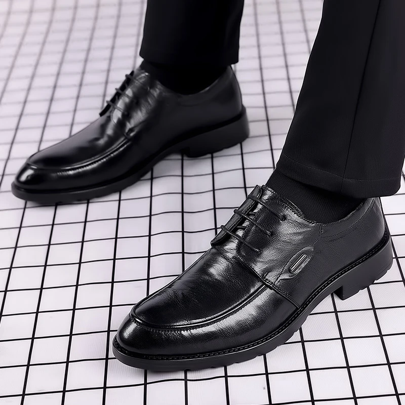 头层牛皮8813男士皮鞋商务休闲黑色工作男鞋