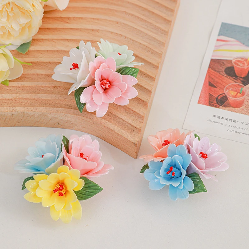 创意陶瓷纯手工手捏精美三色牡丹冰箱贴陶瓷立体家用中式个性摆件