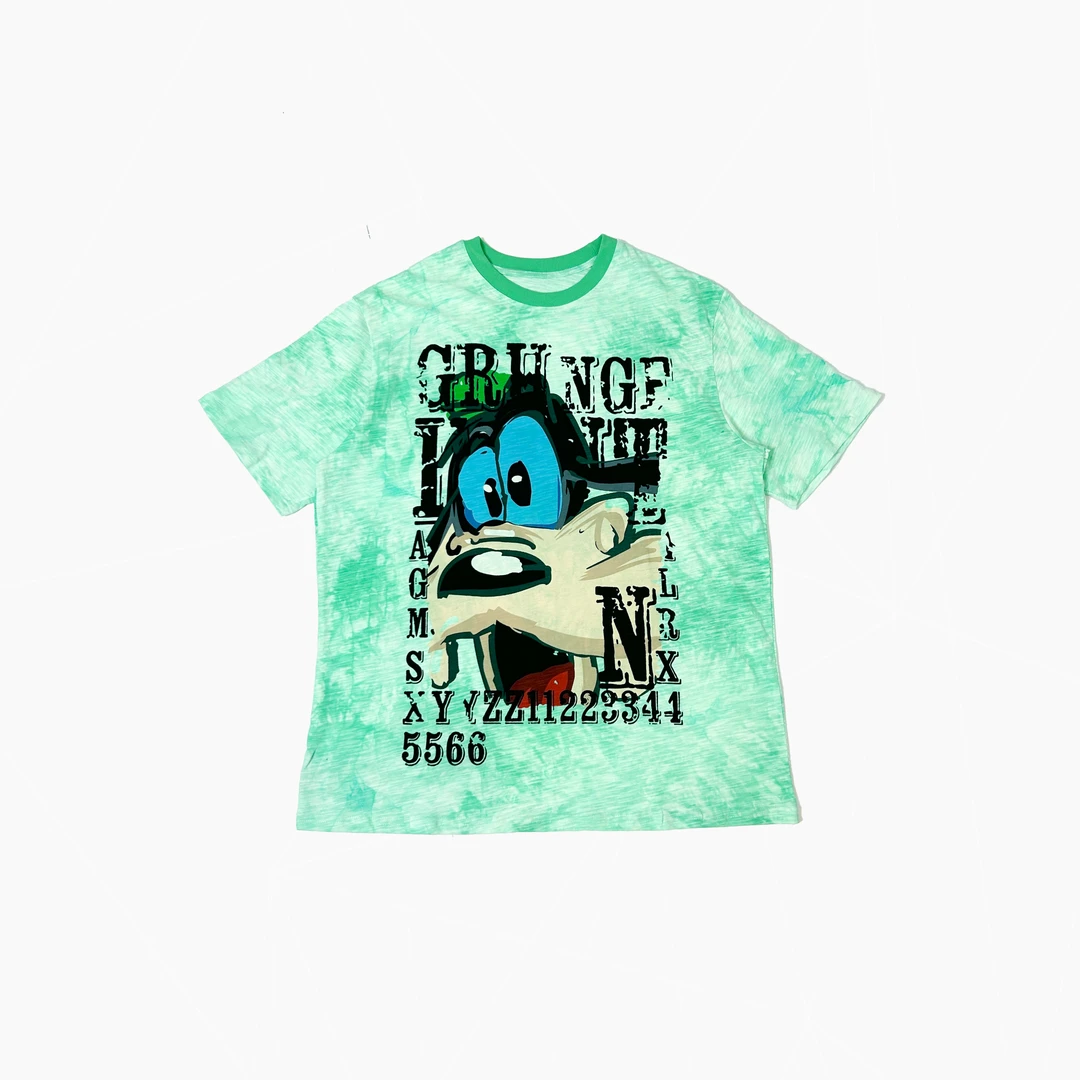 2024夏季新款时尚休闲宽松扎染卡通印花短袖T恤3538