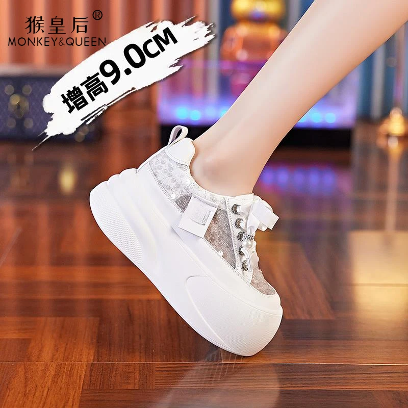 猴皇后学生透气女鞋女2025年夏季新款百搭内增高小个子板鞋轻便