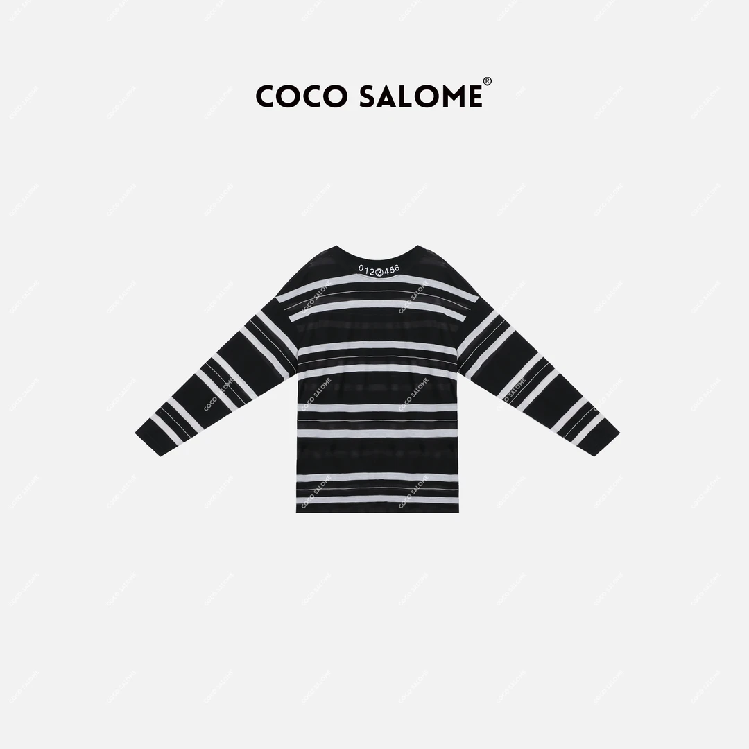 COCO SALOME⒀【黑白相间】2024不规则条纹数字绣花圆领长袖097C
