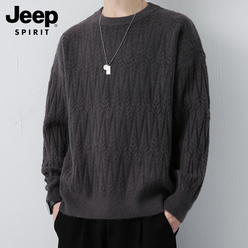 JEEPSPIRIT吉普男士冬季圆领毛衣休闲男款保暖打底针织衫男秋冬款