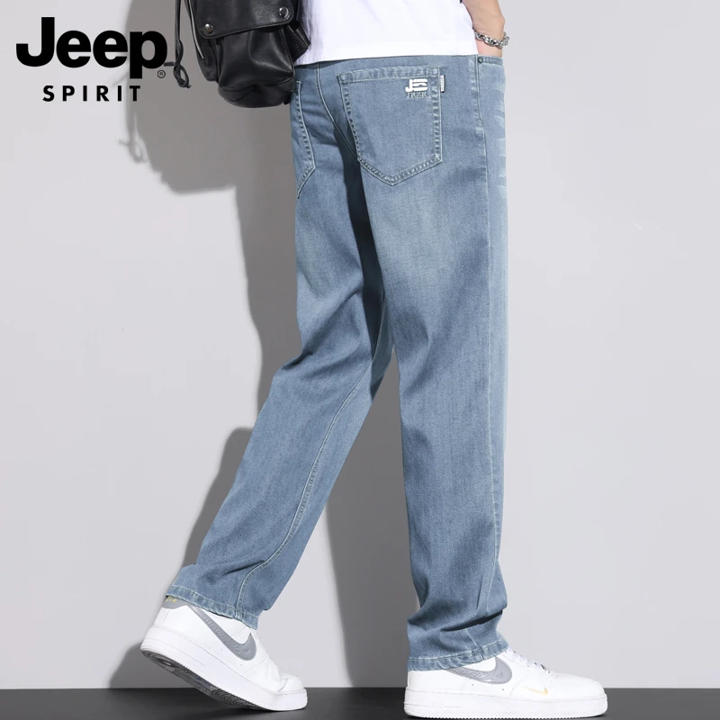JEEPSPIRIT吉普夏季薄款牛仔裤男款直筒宽松天丝弹力百搭男士裤子