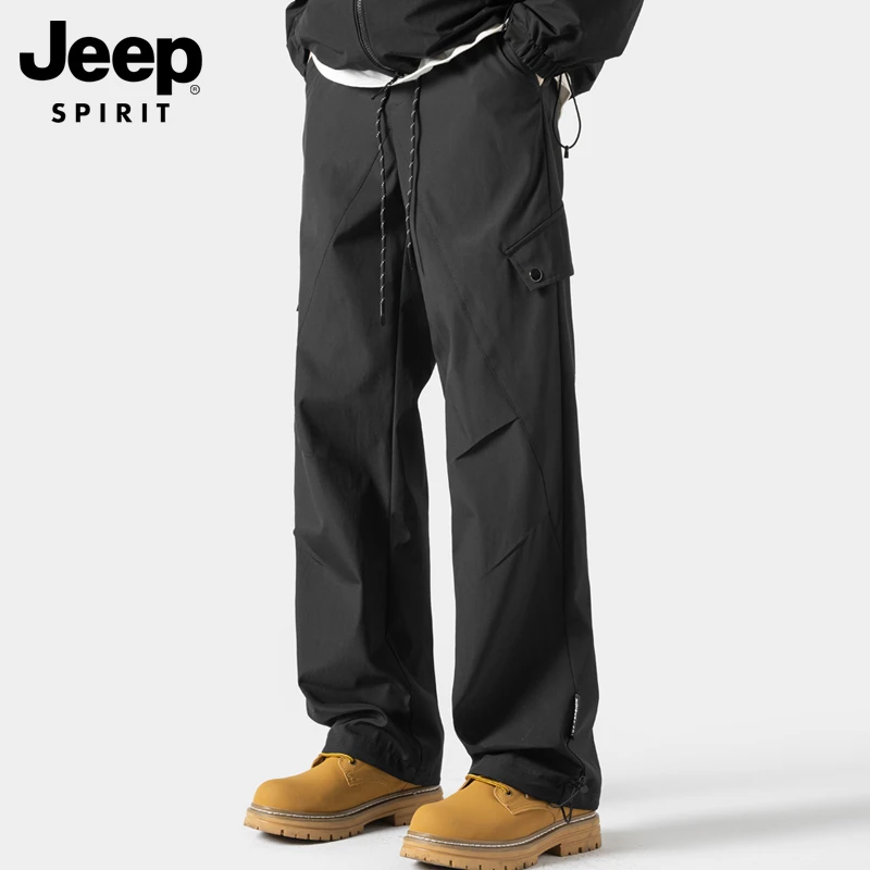 JEEPSPIRIT吉普运动休闲裤秋季裤子男款宽松直筒户外男士加绒长裤