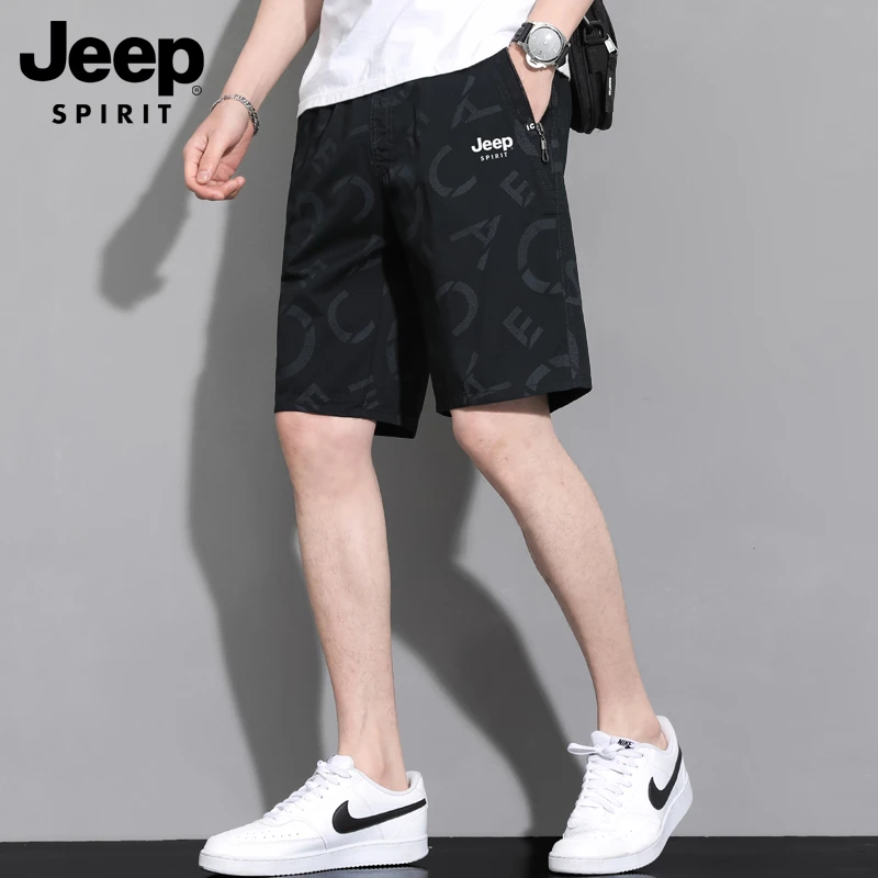 JEEPSPIRIT吉普男士休闲短裤男款夏季潮流印花薄款直筒五分裤子男