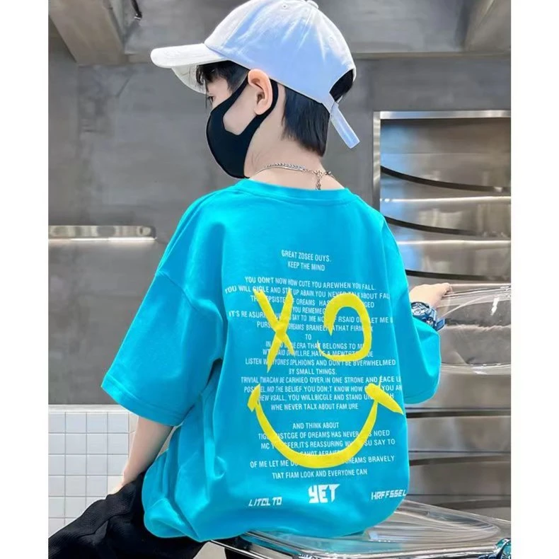 百搭潮品男童短袖T恤2024新款洋气儿童半袖体恤纯棉上衣夏装印花