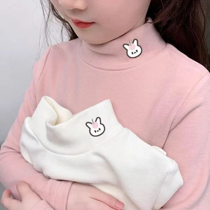 新款女童半高领打底衫儿童双面螺纹德绒保暖上衣宝宝长袖童装T恤