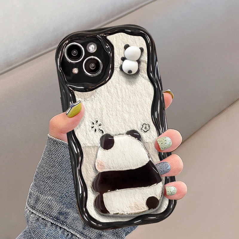 纹理熊猫适用苹果vivo华为oppo小米iPhone15新款小众手机壳