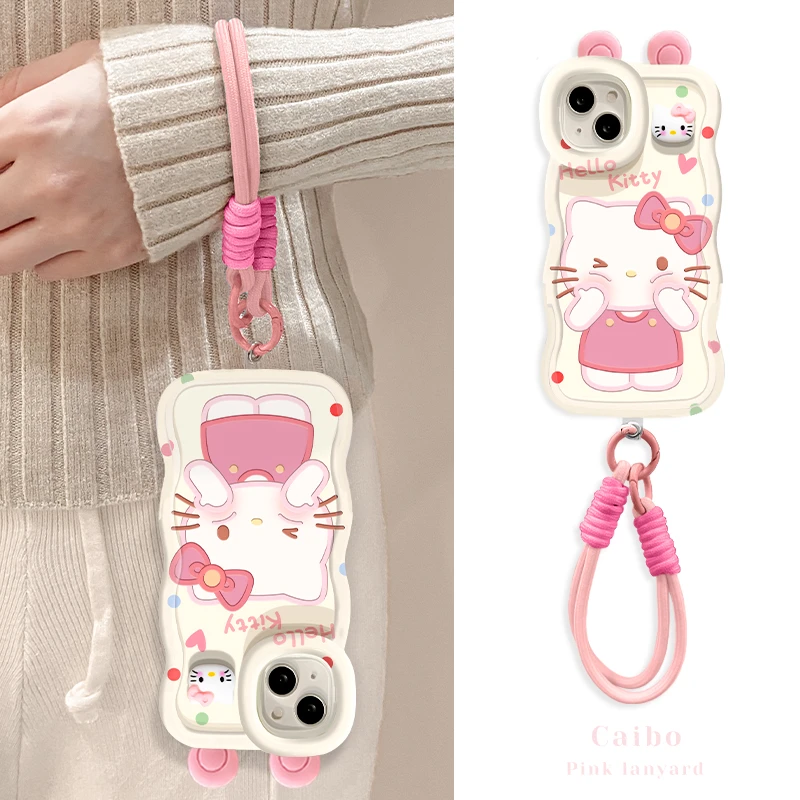 粉色KT猫适用苹果14iPhone15华为Mate双支架新款少女手机壳