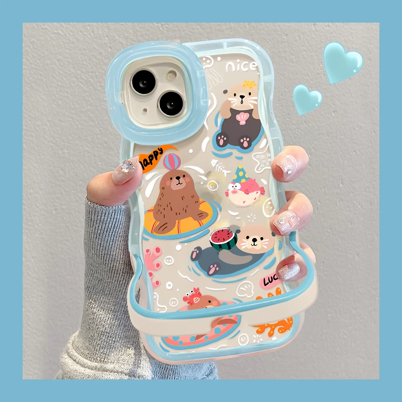 满屏动物园适用苹果14iPhone15华为Mate双支架新款可爱少女手机壳