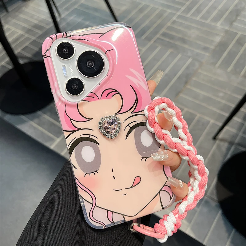 适用华为pura70pro+手机壳mate60pro+美少女立体粉钻p60pro苹果15