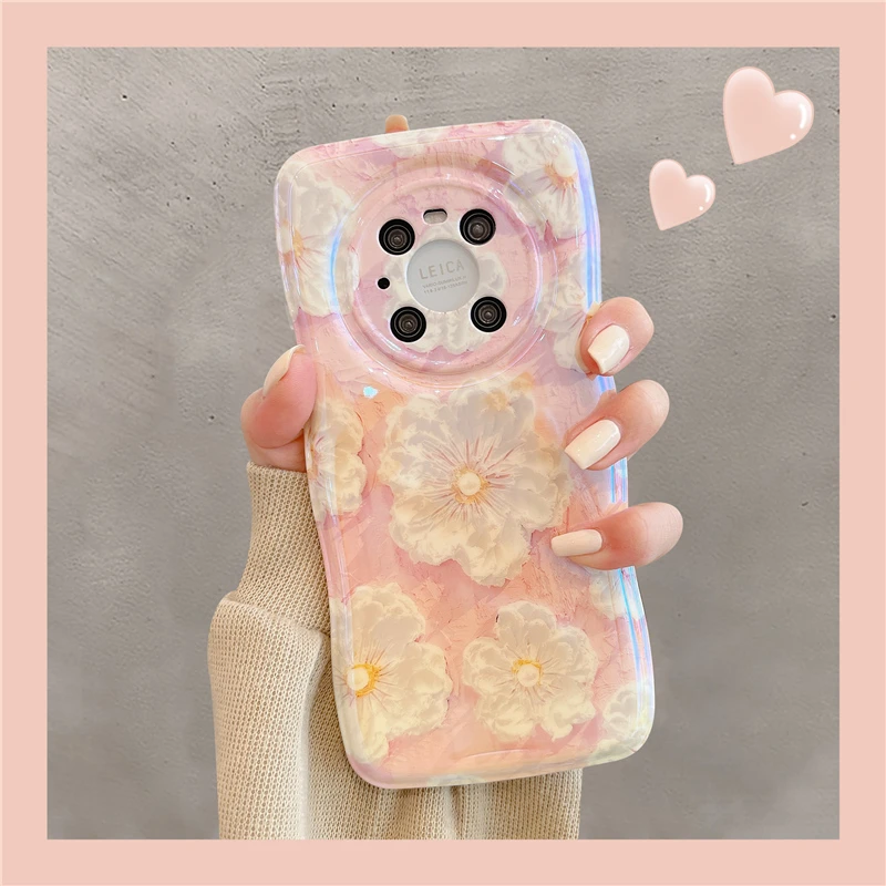 华为mate50pro手机壳mate40蓝光油画花mate50网红女款mate40Pro软