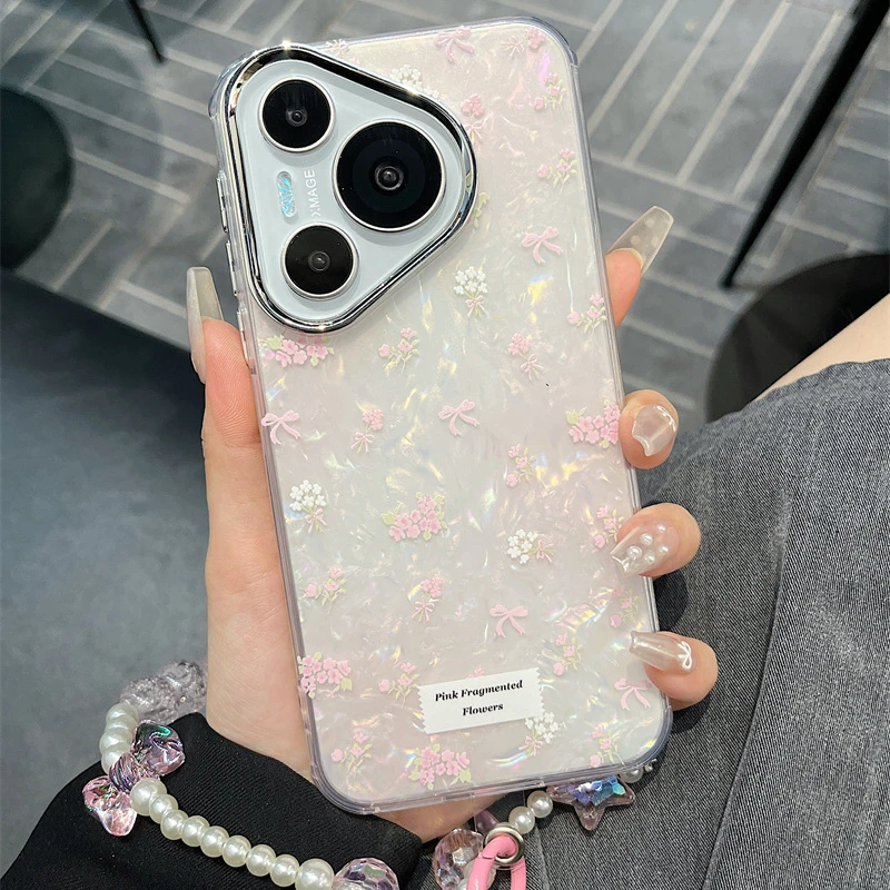 满屏碎花贝壳纹适用华为Pura70手机壳mate605040电镀镜头框p60p50