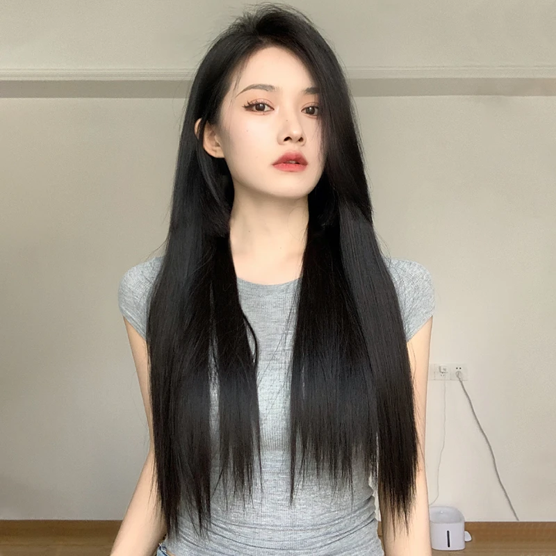 小丑鱼假发片女三片式黑长直发接发片