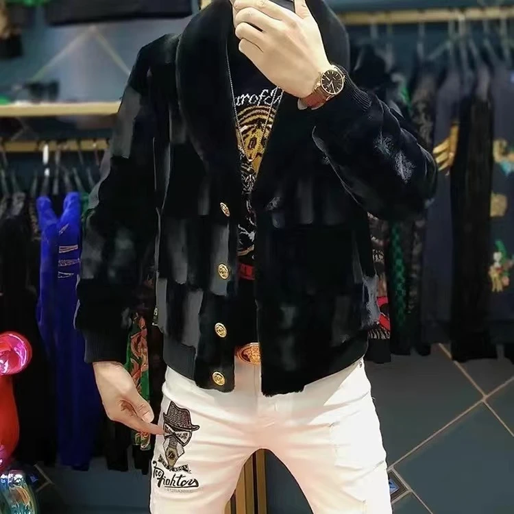 【正品】海宁冬季抗寒潮流男貂秋冬保暖时尚外套夹克男士加厚皮草