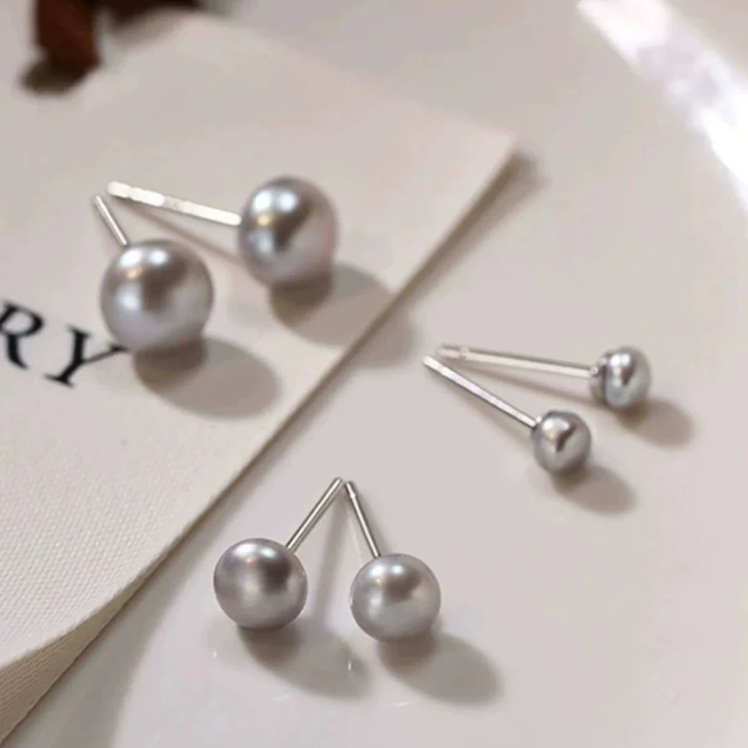 【银灰色耳钉】淡水无核珍珠耳钉时尚经典高级感馒头珠百搭轻奢