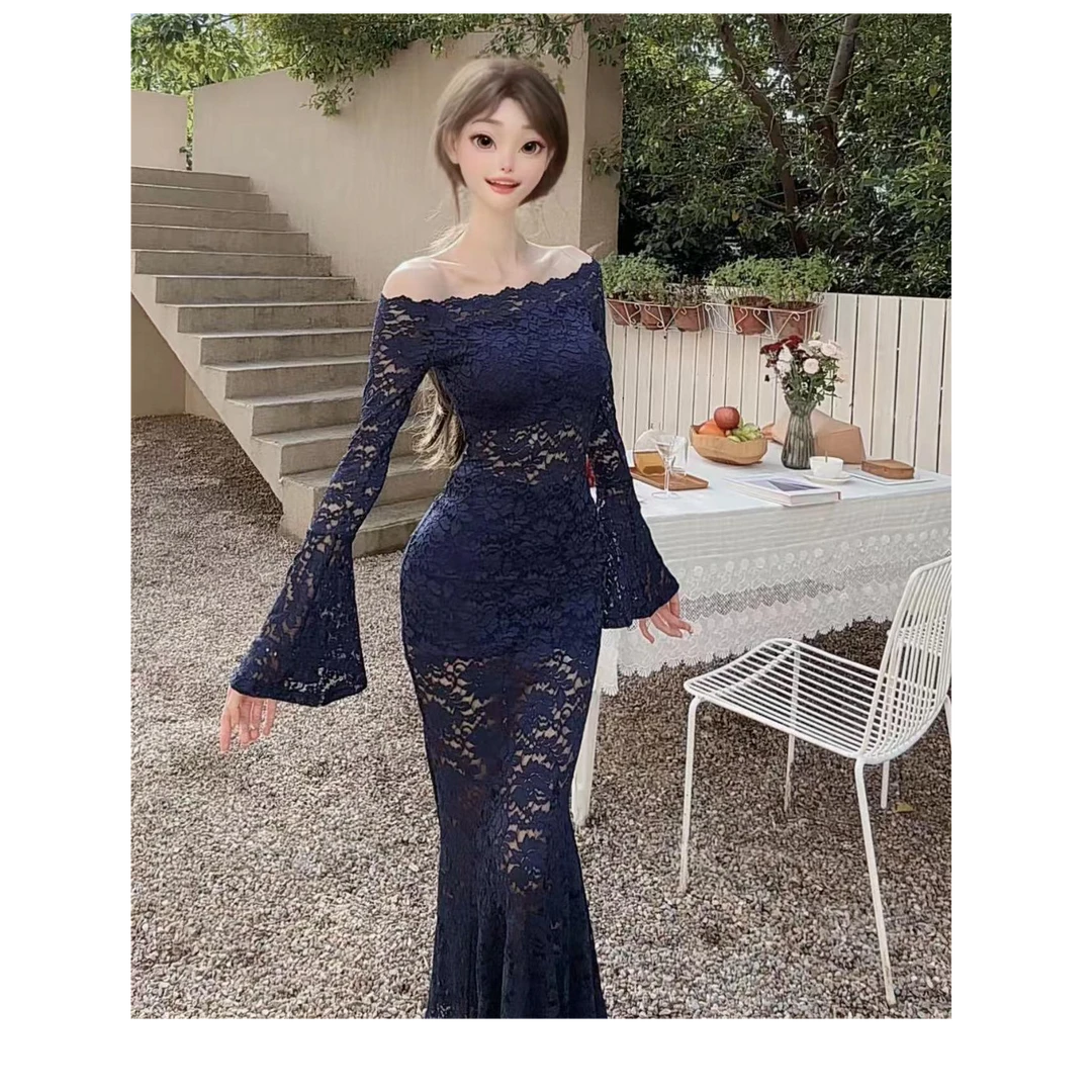 白白【华尔兹】【不可机洗】小众设计感轻奢一字肩连衣裙SBBYX404287