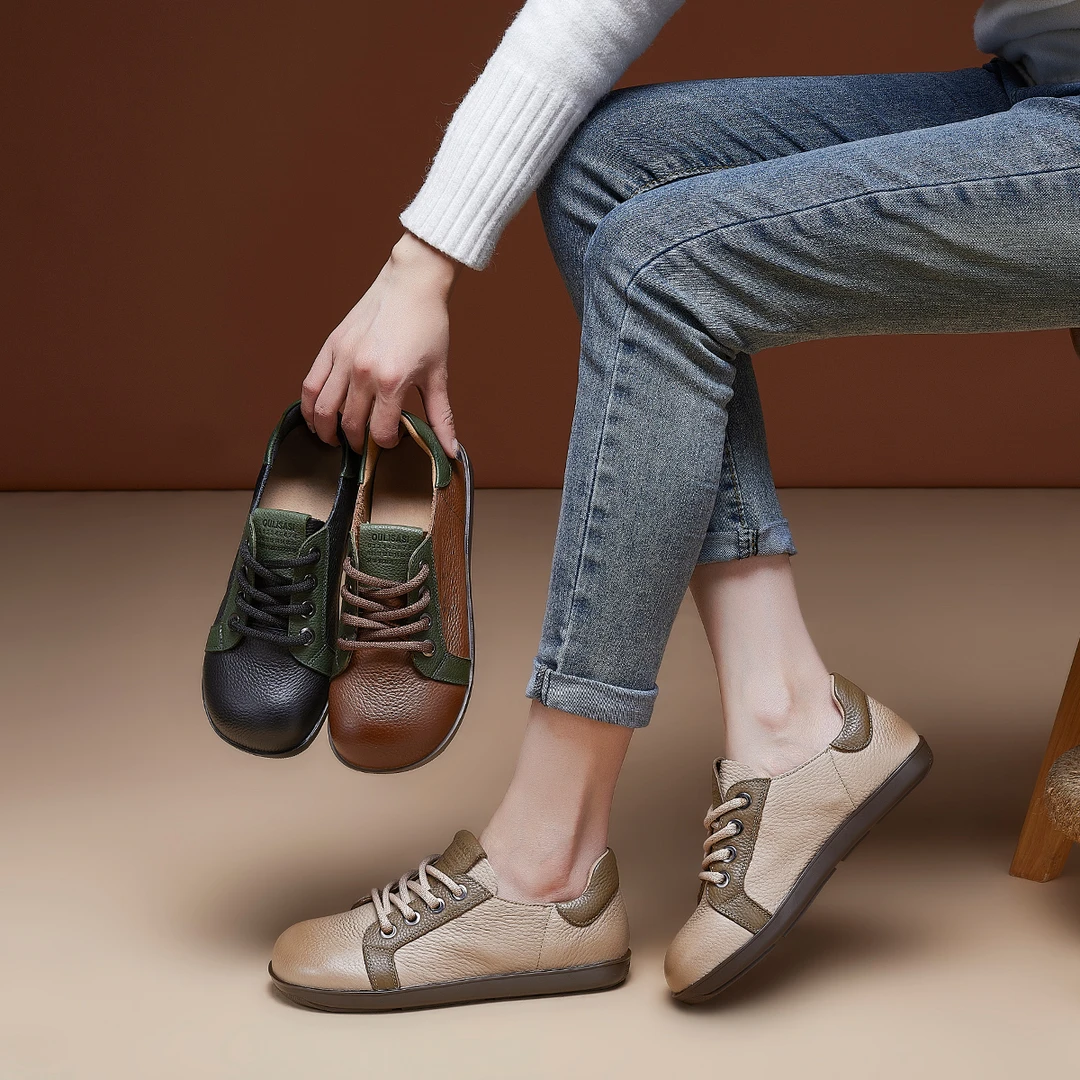 237头层牛皮休闲鞋女春夏新款手工复古圆头平底防滑民族风单鞋-L