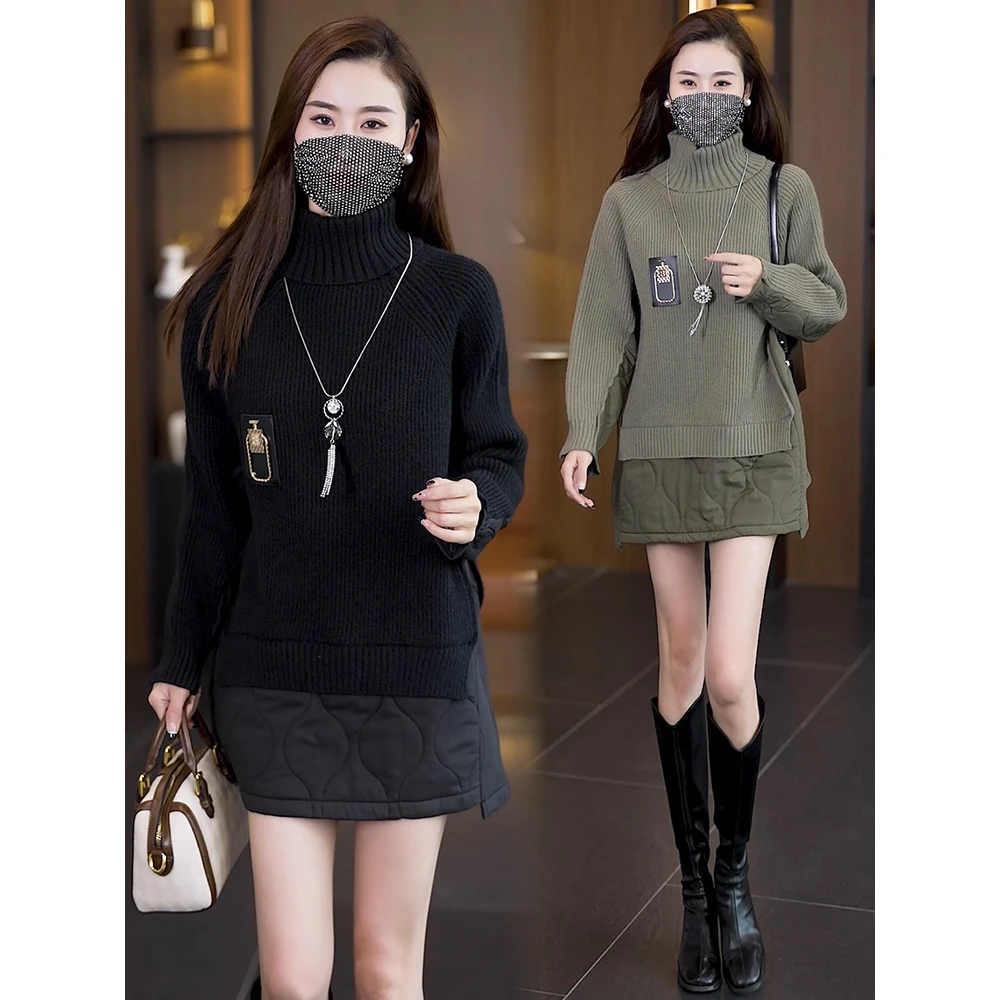 毛衣打底衫2023秋冬新款韩版宽松拼接针织衫时尚洋气上衣30-40岁