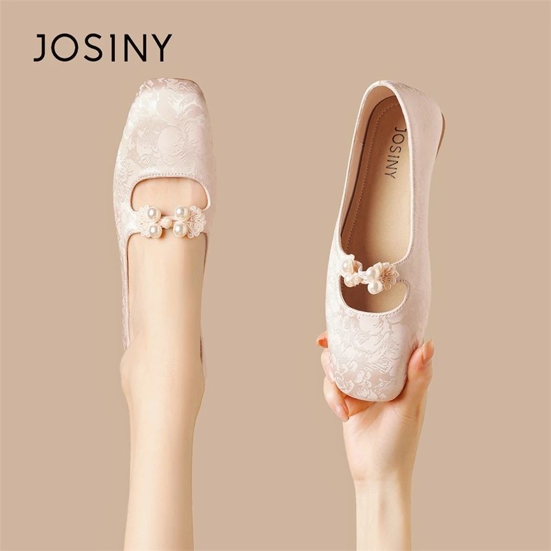 卓诗尼玛丽珍鞋2025春季新中式新款平底刺绣配旗袍国风浅口妈妈鞋