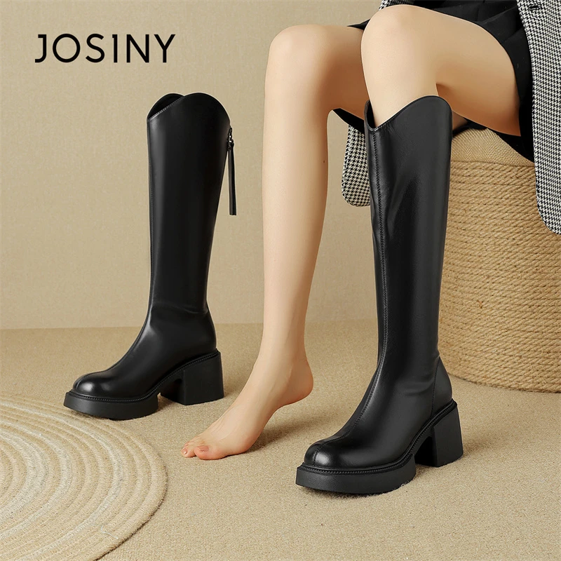 卓诗尼长筒靴女2025新款爆款秋冬靴子不过膝v口小个子厚底骑士靴