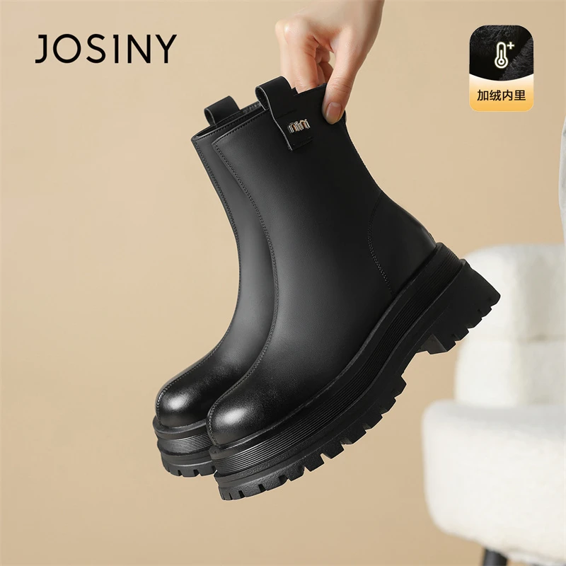 卓诗尼复古短靴女冬季爆款加绒小个子增高瘦瘦靴保暖防寒马丁靴女