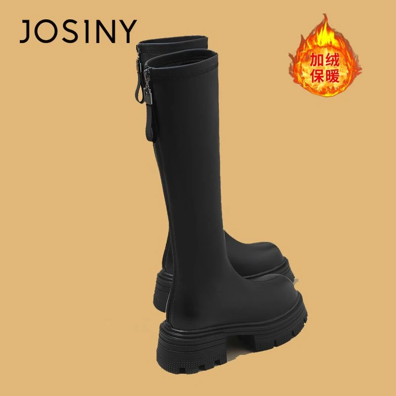 卓诗尼复古棉靴女2025新款秋冬棕色瘦瘦靴小个子加绒不过膝雪地靴