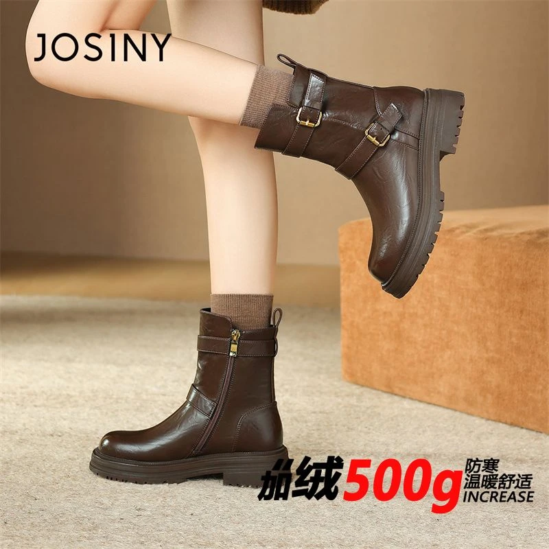 卓诗尼25秋冬新款雪地靴复古瘦瘦短靴女款英伦风圆头厚底马丁靴XX