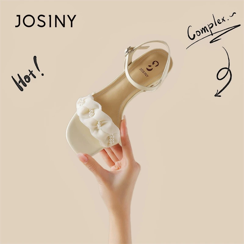 卓诗尼配裙子粗跟高跟鞋女2025新款夏季外穿百搭仙女风一字带凉鞋