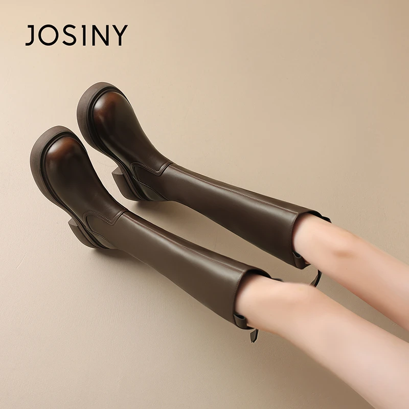 卓诗尼高筒棉靴女秋冬加绒保暖长筒雪地靴子厚底增高显瘦骑士长靴