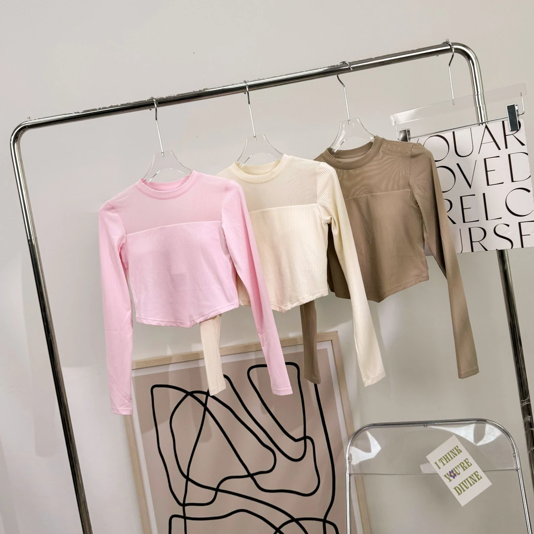 小象11月 网纱瑜伽上衣带胸垫健身衣