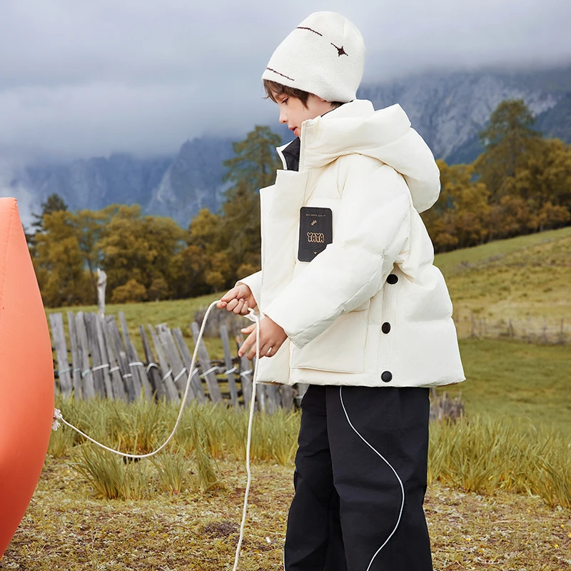 鸭鸭精选保暖洋气男女童连帽防风加厚鸭绒羽绒服9102