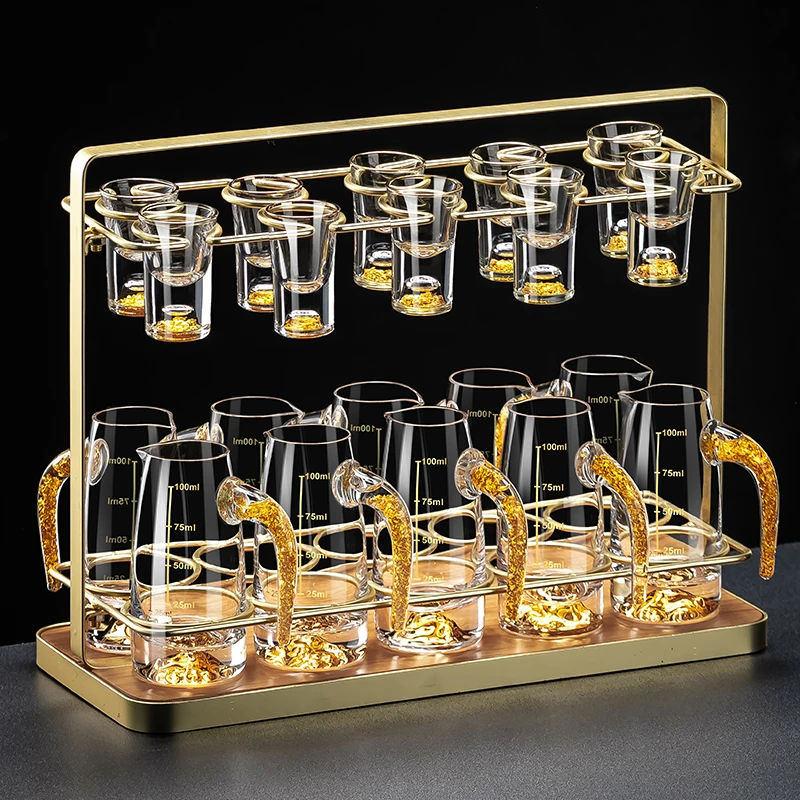格娜斯高档金箔白酒杯套装家用个性水晶玻璃分酒器高颜值小酒杯