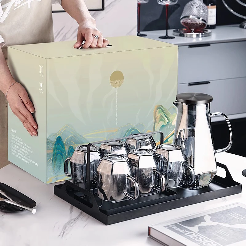 高颜值水具礼盒套装家用大容量耐热茶杯喝水杯子茶具送礼用杯具