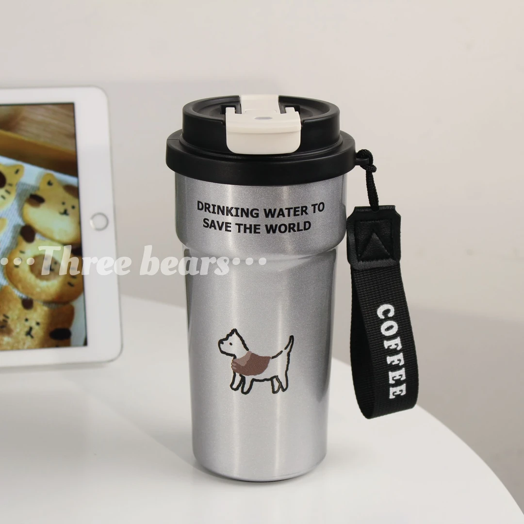 女生高颜值保温杯小猫吸管不锈钢水杯子便携水杯男咖啡杯直饮杯