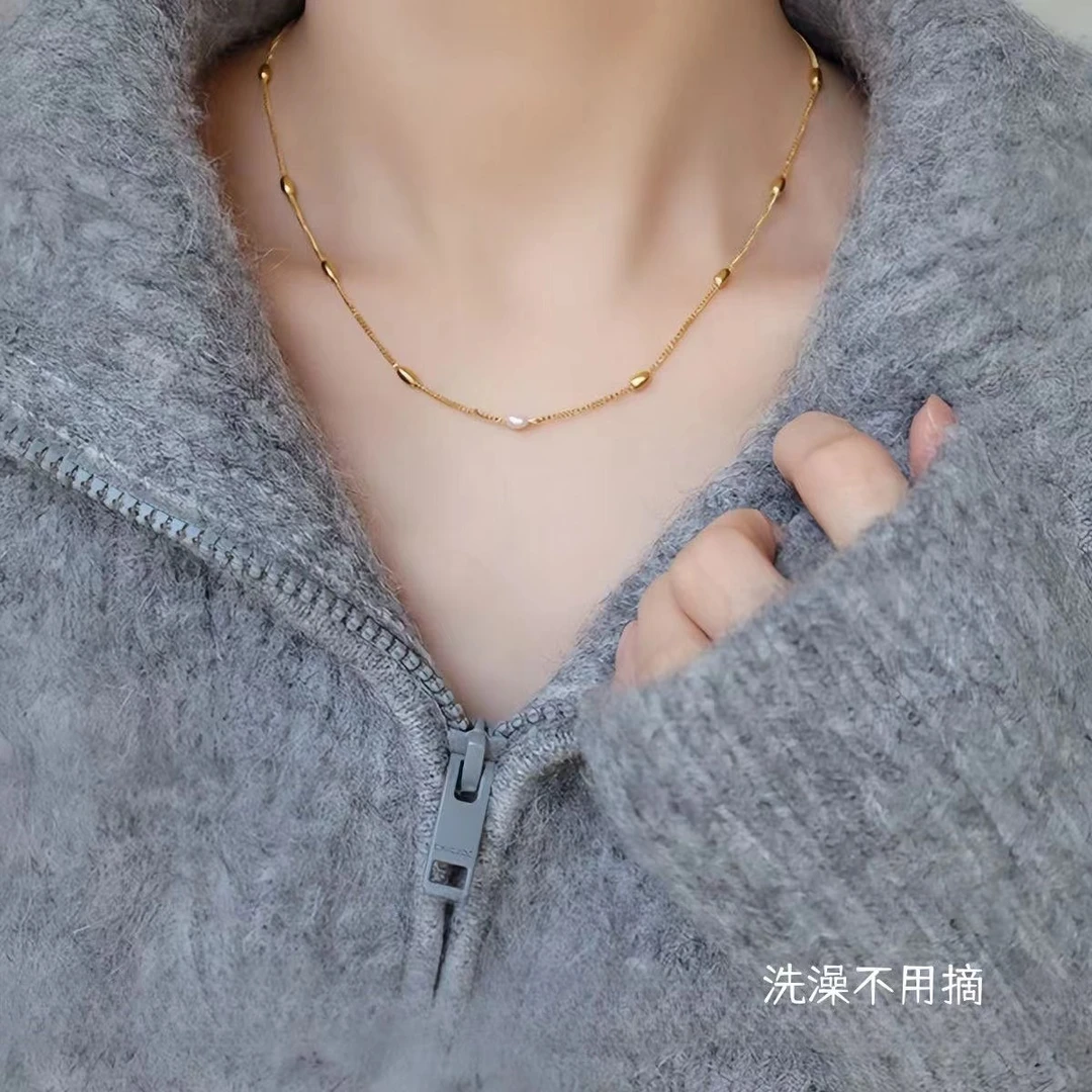 钛钢项链 L时尚百搭米粒串珠项链女贝珠高级感锁骨链轻奢配饰