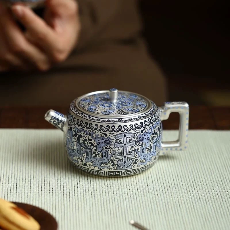 【闪购商品】金银措饕餮陶瓷茶壶复古泡茶壶功夫茶具鎏银创意中国风