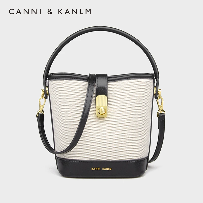 CANNI&KANLM小号手提水桶包女2025新款高级感复古帆布小众斜挎包