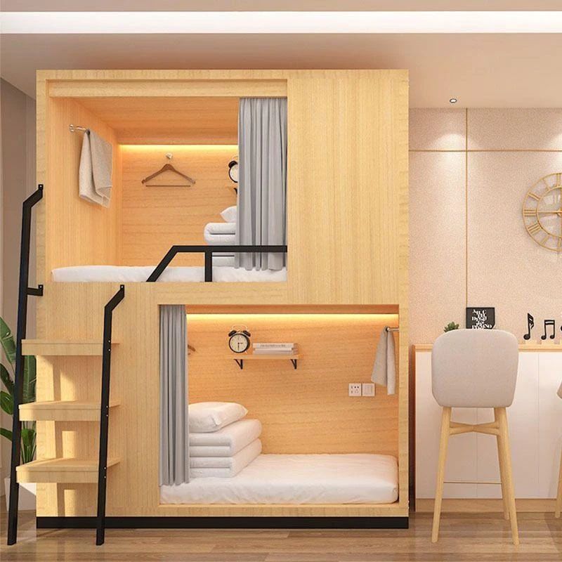 太空舱上下床公寓床民宿青旅上下铺全包式实木双层床电竞酒店胶囊