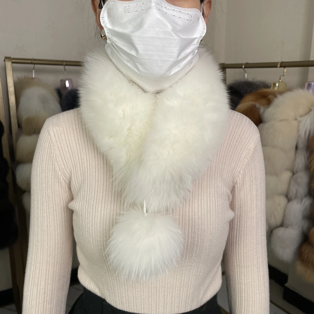 韩版女士秋冬保暖獭兔毛围巾双面编织简约毛毛围脖气质网红时尚