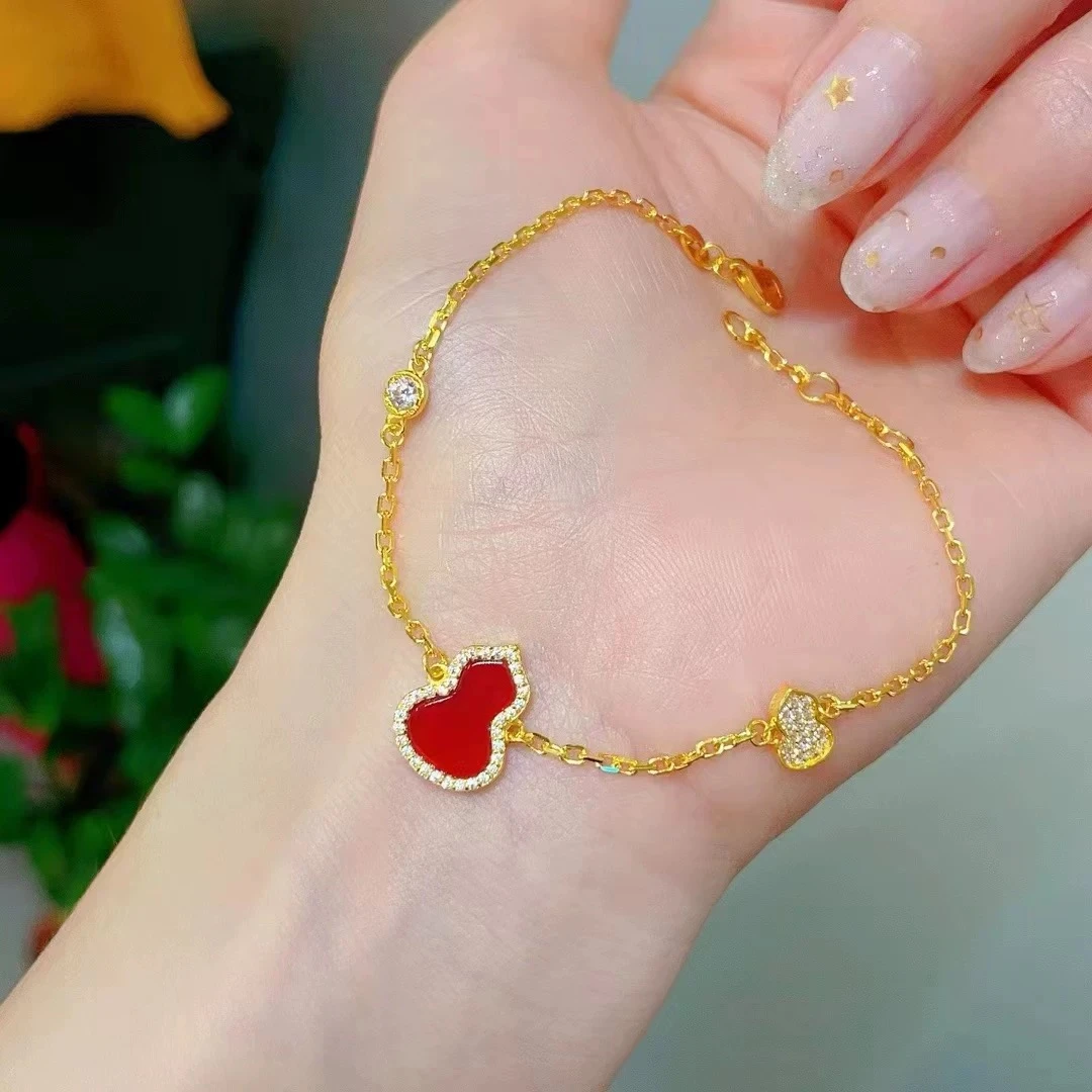 足金999经典款葫芦红玛瑙镶嵌锆石气质轻奢时尚精致必备入门款