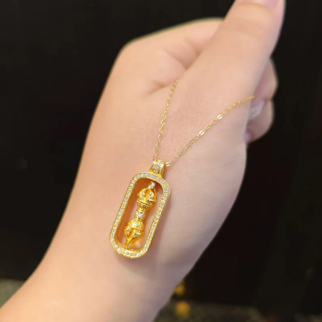 足金999莫桑金刚杵吊坠