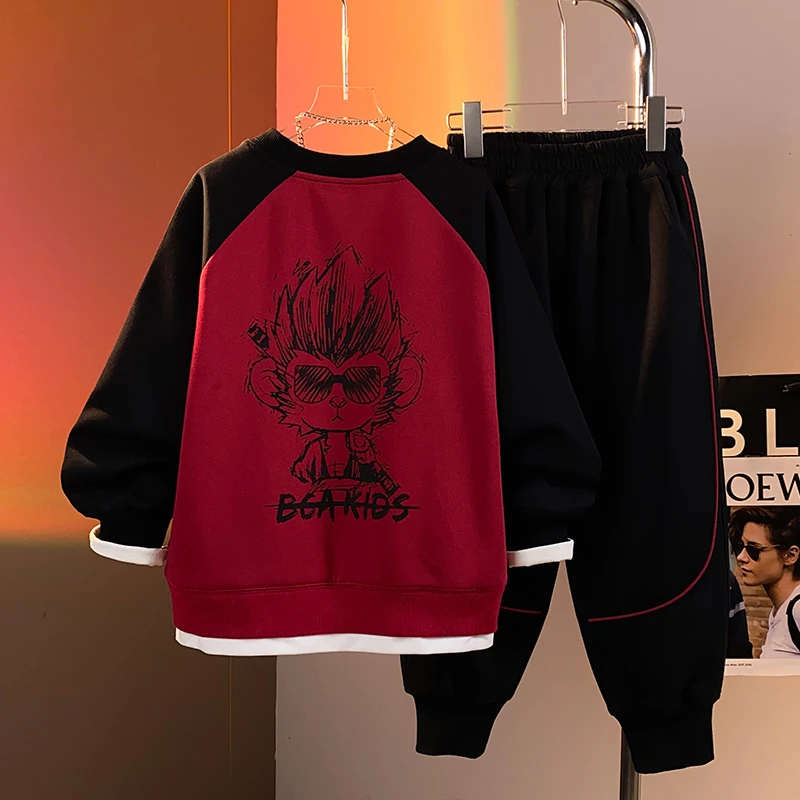 贝伊萌中大童青少年秋季新款卫衣假两件萌娃穿搭DF-套装2615