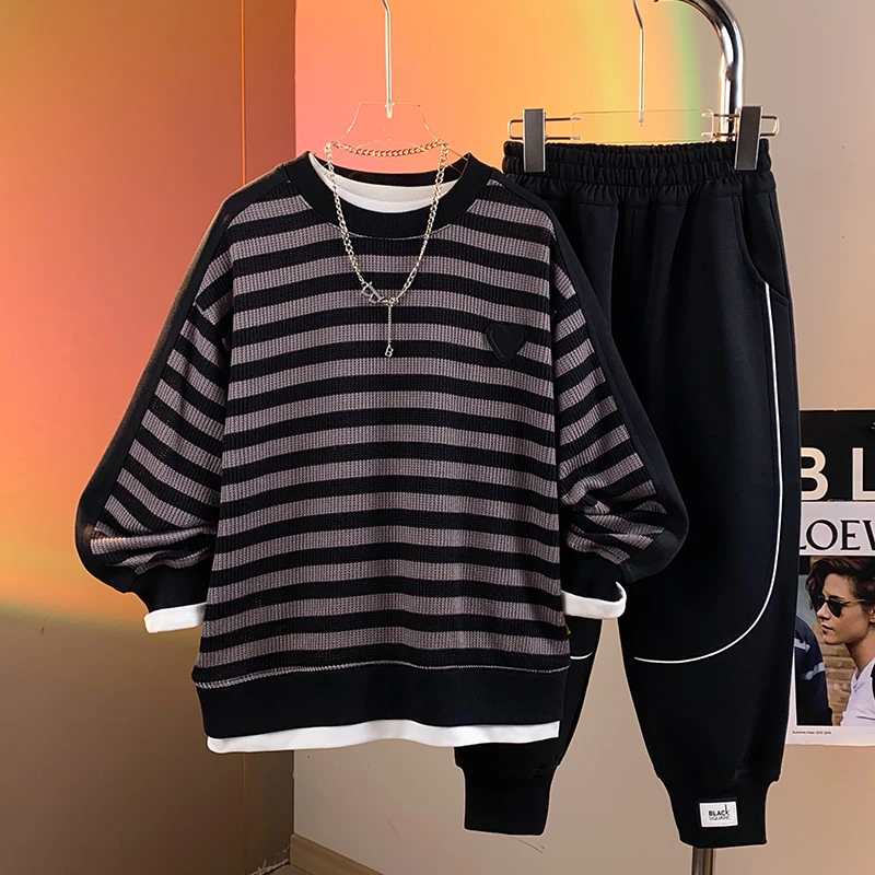 贝伊萌中大童青少年秋季新款卫衣假两件萌娃穿搭DF-套装2639