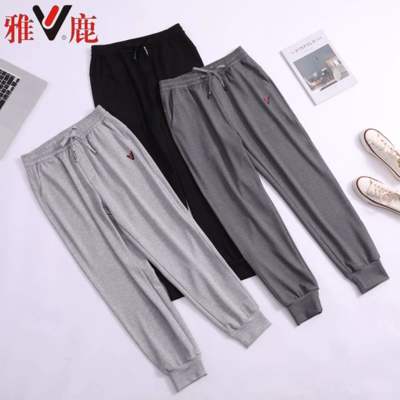 V/雅鹿男士春季高端棉质宽松速脚休闲裤女士修身显瘦运动裤外穿