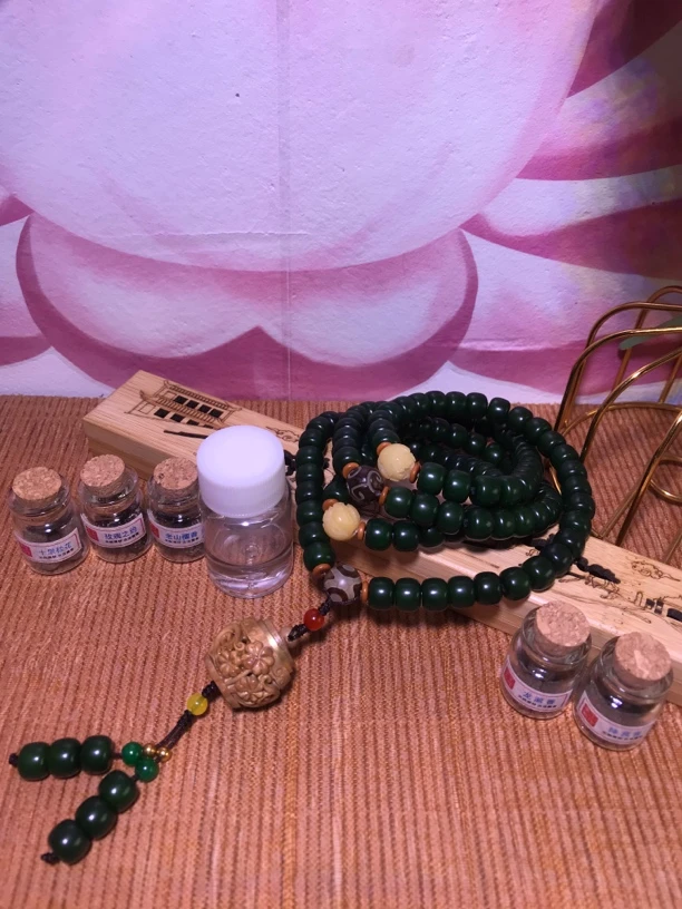 白玉菩提绿菩提108颗绿檀装花桶设计款