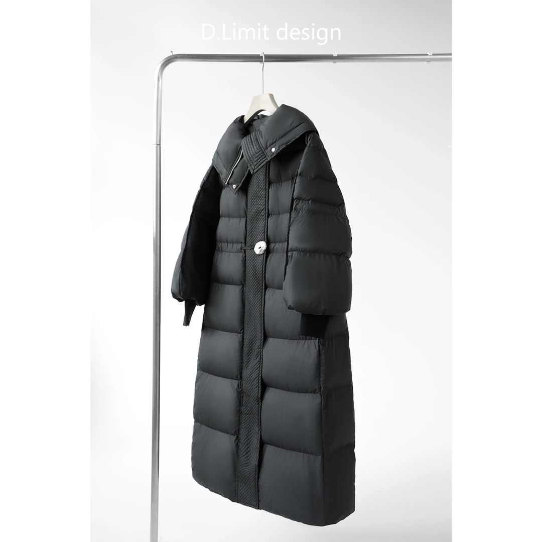 【D.Limit design】时尚纯色收腰抽绳灯笼袖鹅绒服