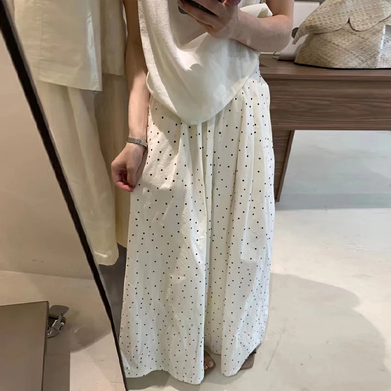 茉茉西里 韩系甜美波点宽松慵懒风女2024夏季新款爆款休闲阔腿裤